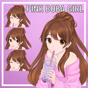 Pink Boba PNGTuber Avatar | Reactive PNG for Veadotube Mini & PNGTuber Plus | Twitch VTuber Asset