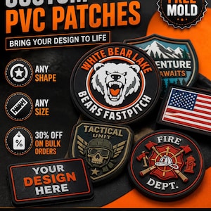 Custom PVC Patches Iron On, Rubber Logo Badges, Business Patch (Hook & Loop)