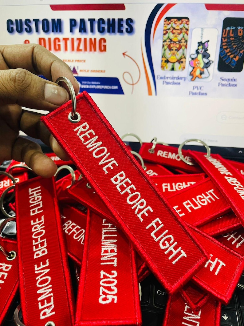 Flying Tag Text Custom Remove Before Flight Keychain, Personalized Embroidered Luggage ...