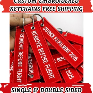 Remove Before Flight Jet Tag, Custom Embroidered Keychain, Personalized Single & Double Sided key tags