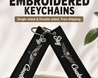 Custom Embroidered Keychain With Merrow Border | Personalized Key Ring | Sports Team Luggage Tag