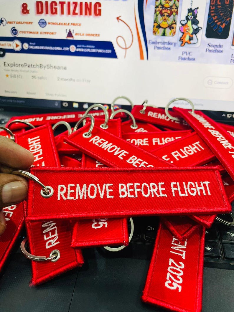 Flying Tag Text Custom Remove Before Flight Keychain, Personalized Embroidered Luggage ...