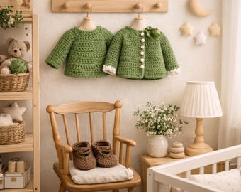 Patrón de cárdigan y patucos de bebé a crochet / Conjunto de suéter texturizado para recién nacido (Descarga PDF)