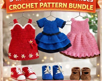 Patrón de ganchillo 3 en 1 para ropa de amigurumi (PDF), Colección de ropa para muñecas amigurumi