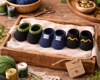 Patrón de crochet para mini botas amigurumi, 3 estilos (descarga en PDF)