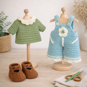 Amigurumi Doll Clothes Crochet Pattern, Sweater, Overalls, Boots (PDF Download)