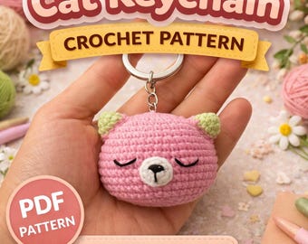 Patrón de llavero de gato a crochet, tutorial de gatito amigurumi (descarga en PDF)
