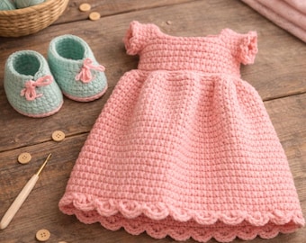 Ropa de muñeca de crochet hecha a mano, vestido rosa, zapatos azules, conjunto de muñeca de 10-12 cm