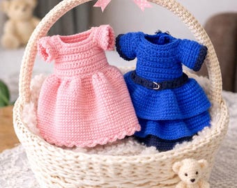 Patrón de ganchillo 2 en 1 para ropa de amigurumi en PDF, ropa para muñecas amigurumi, conjunto con volantes (descarga digital)
