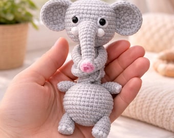 Patrón de ganchillo en PDF de elefante de cuello largo, tutorial de muñeco amigurumi, juguete de peluche adorable para principiantes, regalo hecho a mano, descarga instantánea.
