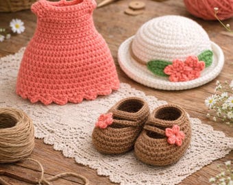 Patrón de crochet para ropa de muñeca amigurumi, vestido, gorro y zapatos (patrón PDF)