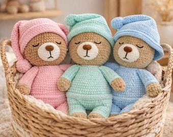 Sleepy Bear Amigurumi Crochet Pattern, Pajama Plush Doll PDF