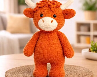 Highland Cow Amigurumi Crochet Pattern, Plush Doll PDF, Farm Animal Tutorial