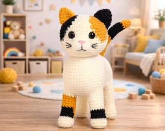 Calico Cat Amigurumi Crochet Pattern, Cute Cat Plush Doll PDF, Crochet Toy Tutorial