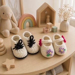 Mönsterpaket med minivirkade dockskor, amigurumi Mary Jane- och snörskor för baby, PDF-handledning, mönsterset med handgjorda dockskor
