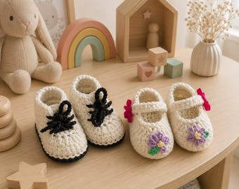 Mini Crochet Doll Shoes Pattern Bundle, Amigurumi Mary Jane and Lace Up Baby Shoes, PDF Tutorial, Handmade Doll Footwear Pattern Set