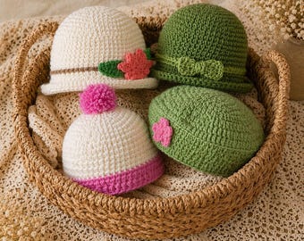 Patrón de mini gorro amigurumi a crochet, paquete de gorro para bebé, tutorial en PDF, lindo gorro tipo beanie, regalo DIY, set de accesorios para fotos de recién nacidos y niños pequeños