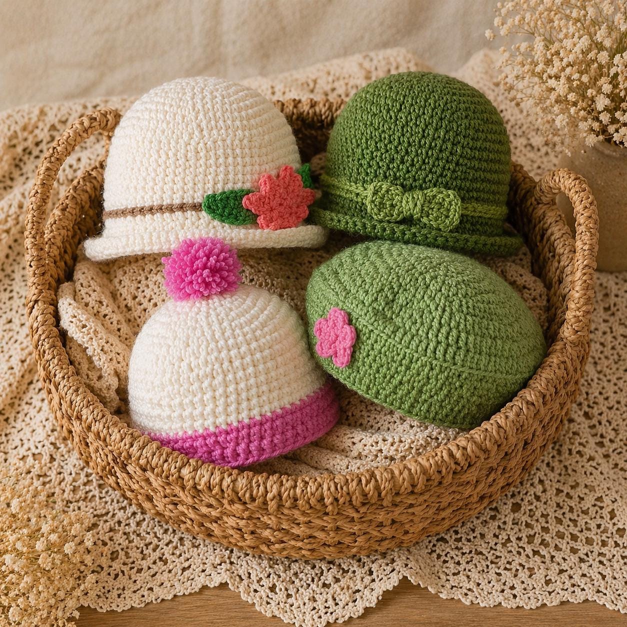 19 Crochet Bonnet Patterns with Pixie, Scallop, and Vintage Styles 13 Mini Crochet Hat Patterns Bundle