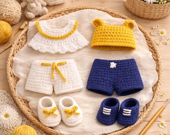 Patrón de crochet para ropa de muñeca amigurumi, conjunto de verano (descarga digital)