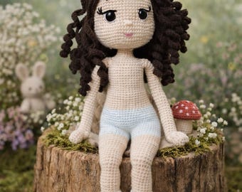 Curly Hair Amigurumi Doll Crochet Pattern (PDF), Basic Body Base, Custom Outfits