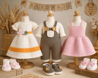 Crochet Doll Clothes Pattern: Dress, Overalls Set (PDF Download)