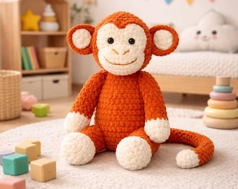 Monkey Amigurumi Crochet Pattern, Cute Monkey Plush Doll PDF, Crochet Toy Tutorial