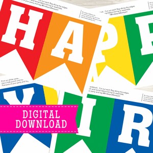 Bannière Joyeux Anniversaire + Alphabet et 0-9 | Bannière imprimable | Téléchargement instantané | Impression à domicile | Décorations de fête