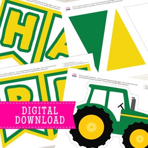 Tractor Happy Birthday Printable Banner | Instant Download Print-at-Home and Cut |  Birthday Party Decoration Banner