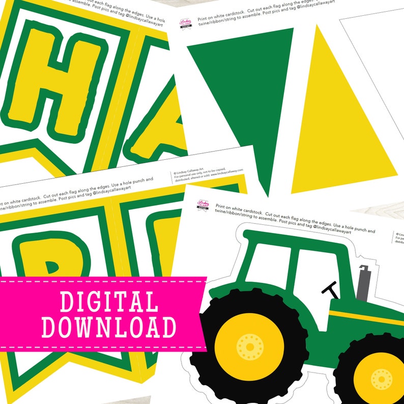Tractor Happy Birthday Printable Banner Instant Download - Etsy UK