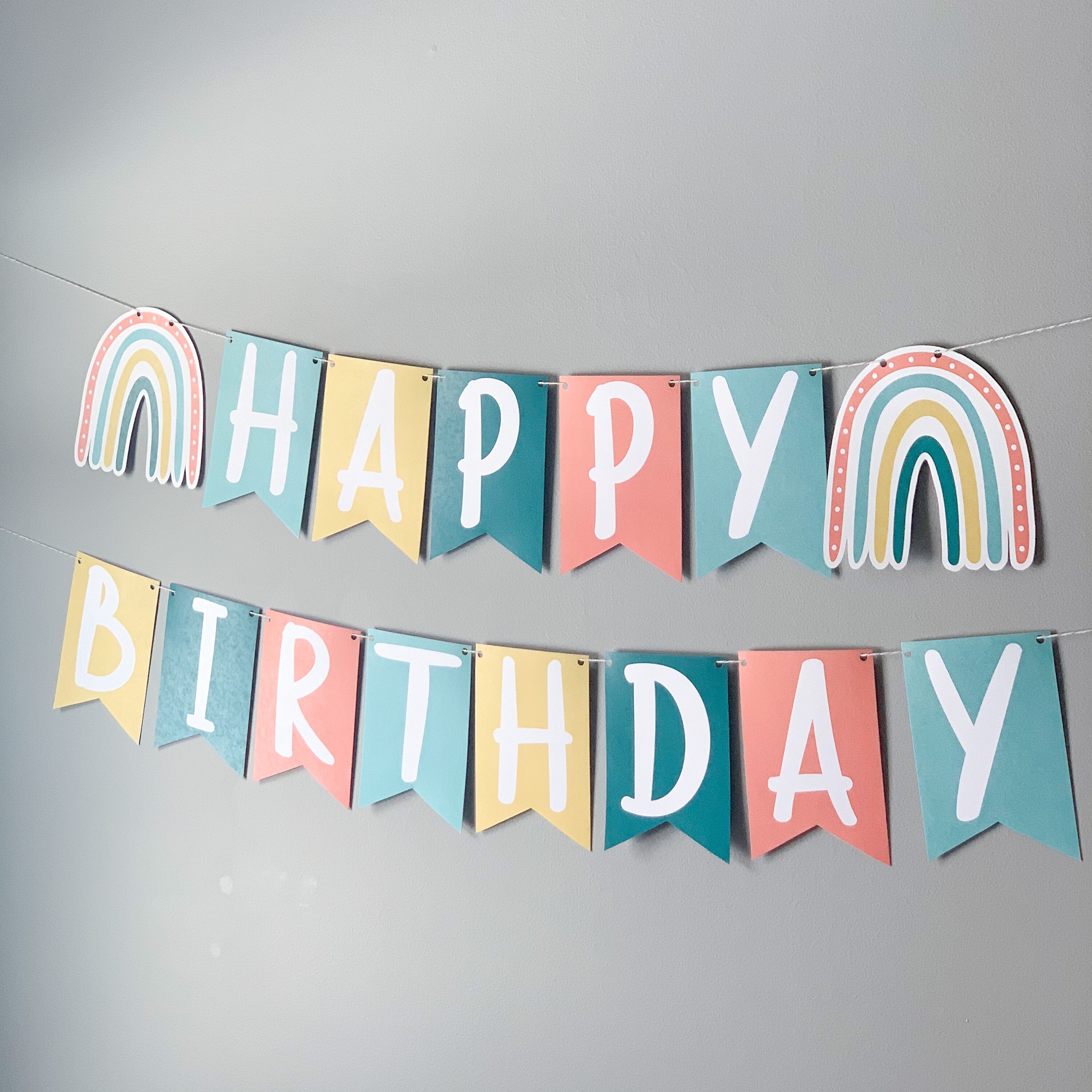 Muted Rainbow Birthday Banner: Printable Party Garland (digital ...