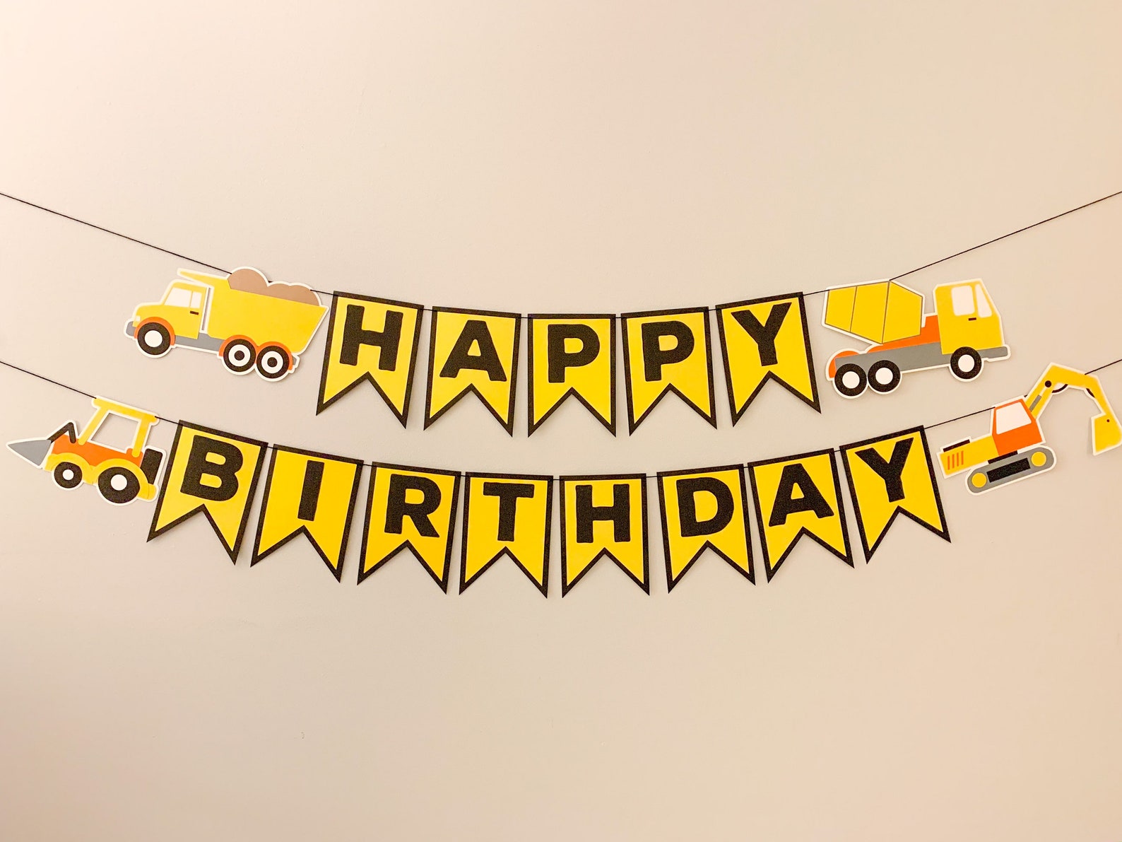 Construction Happy Birthday Banner Cement Mixer Excavator - Etsy