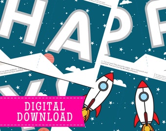 Outer Space Happy Birthday Banner: Print-at-Home Party Decoration (Digital Download)
