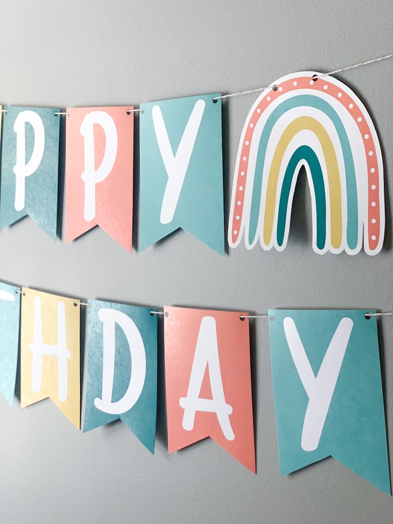 Muted Rainbow Birthday Banner: Printable Party Garland (digital ...