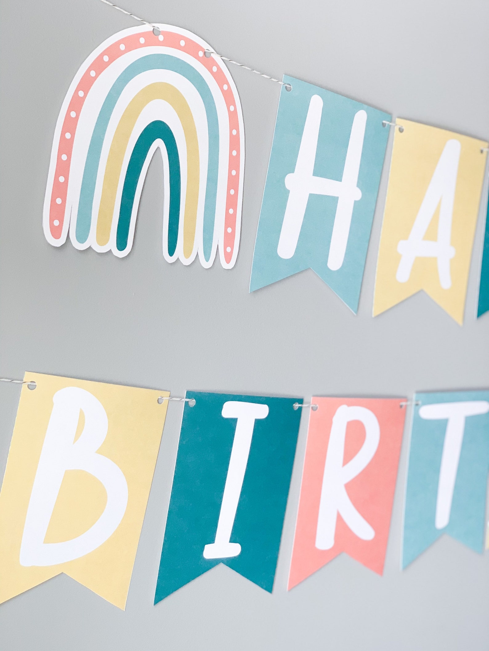 Muted Rainbow Birthday Banner: Printable Party Garland (digital ...