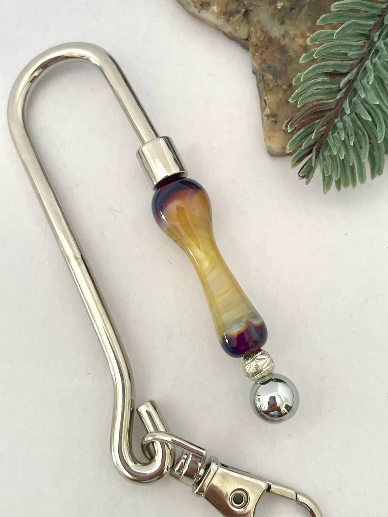 Key Finder with Lampwork Glass Beads by Glass Art Revealed in Tipped caramel and purple
