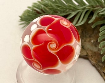 Soft Glass Marble - Art Glass Marble - 104 coe Handmade Lampwork -  Collectible Orbs - Marble Spun Red W 1.14"