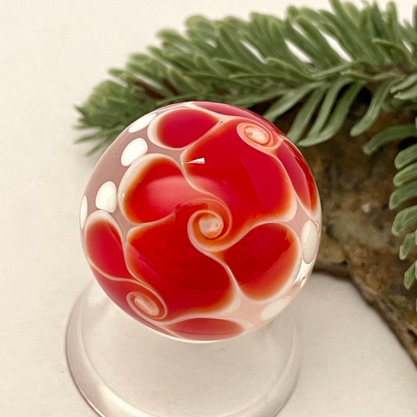 Soft Glass Marble - Art Glass Marble - 104 coe Handmade Lampwork -  Collectible Orbs - Marble Spun Red W 1.14"