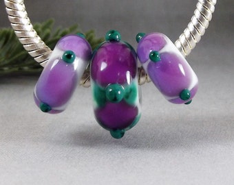 Big Hole Beads Lampwork Glass  - BHB Purple Green Trio