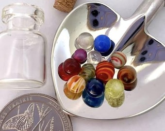 MINI MARBLES Lampwork Glass - 104 coe Soft Glass Collectible - Jar of 10 Mibs - Uranium - Dichroic - Marble Seedlings - Glass Art Revealed