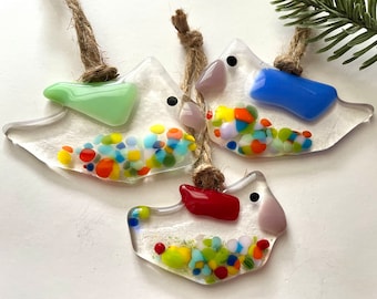 Suncatcher Trio - Fused Glass - Rustic Bird - Great Gifts - Garden Art - Set of 3 - 1 Red, 1 Green, 1 Blue - Now Get Your Flock Together!