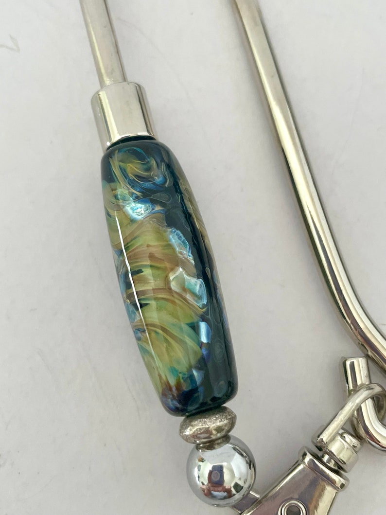 Key Finder with Lampwork Glass Beads by Glass Art Revealed in Cosmic black rainbow metallic and murrini
