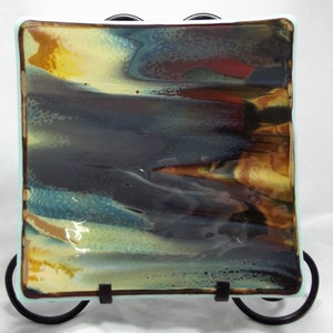 Fused Glass Art Plate Serving Dish Vanity Tray BlueFireWood 9&quot; x 9&quot; Glass Art Revealed
