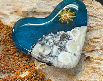 Pocket Heart Hug - Lake Tahoe Beach Scene - Fused Glass Heart - Holiday Hug - Wedding Favor - 2 Color Options - Glass Art Revealed