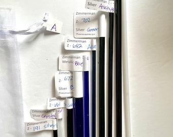 Varillas de vidrio soplado Zimmerman RARAS – 96coe - Muestra metálica y plateada