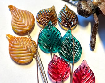 Glass Headpins - Handmade Leaf Head Pins - Lampwork Glass Flowers - Jewelry Supplies - Choice of Colors! Glass Art Revealed