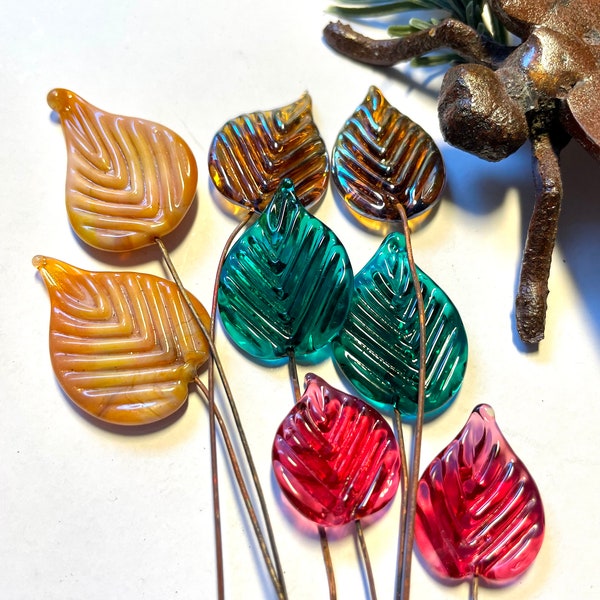 Glass Headpins - Handmade Leaf Head Pins - Lampwork Glass Flowers - Jewelry Supplies - Choice of Colors! Glass Art Revealed