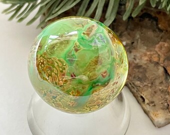 Soft Glass Marble - Art Glass Marble - Handmade Lampwork Glass - Glass Art Revealed - Marble Blue DotsNSpots 1.07"