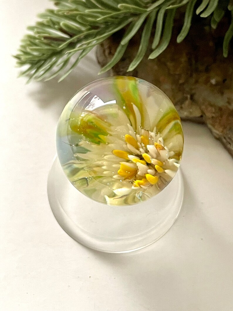 Soft glass marble in yellow white and green  by Glass Art Revealed