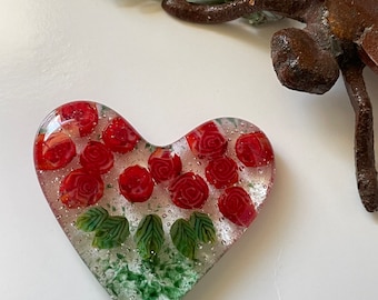 Pocket Heart Hug - Fused Glass Heart - Love Token - Valentine Gift for Anyone - Each is One of a Kind - Includes Stand! Glass Art Revealed