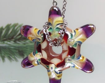 Star Necklace Lampwork Glass Stella  in Aqua Blue and Lush Bronze Glass by Glass Art Revealed Purple 6